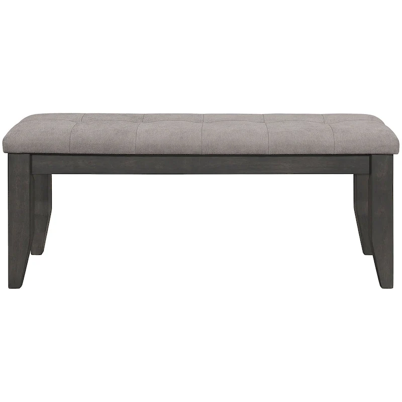 Grey Button-Tufted Upholstered Dining Bench with Walnut Legs – Retro Style