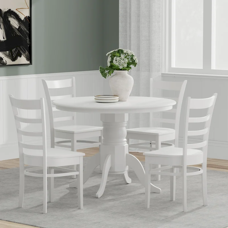 5-Piece Dining Set, 42 Round Pedestal Table and Slat Back Chairs