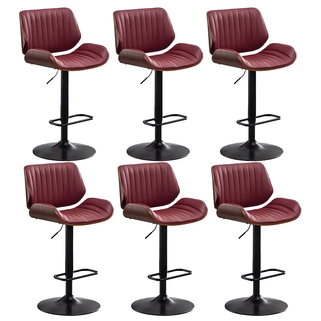 Elegant Wood Leather Red Swivel Adjustable Bar Stool