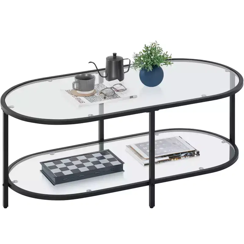 Yaheetech Tempered Glass 2-layer Coffee Table