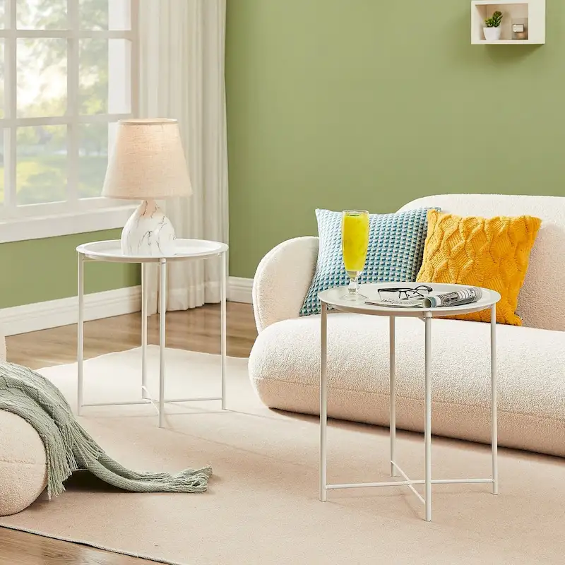 Folding Round TV Tray Tables, Small Round Steel Side Table, No Assembly Required - 18.5 x 18.5 x 19.7 in
