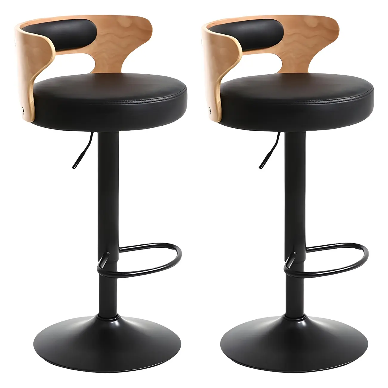 Adjustable Round Leather Swivel Bar Stools with Back