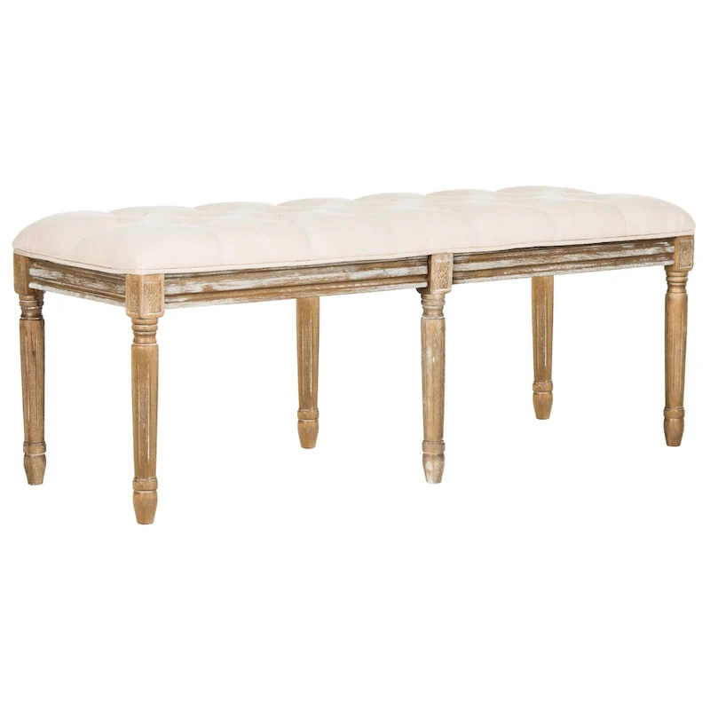 French Brasserie Tufted Rubberwood Bench in Rustic Oak Finish — 47