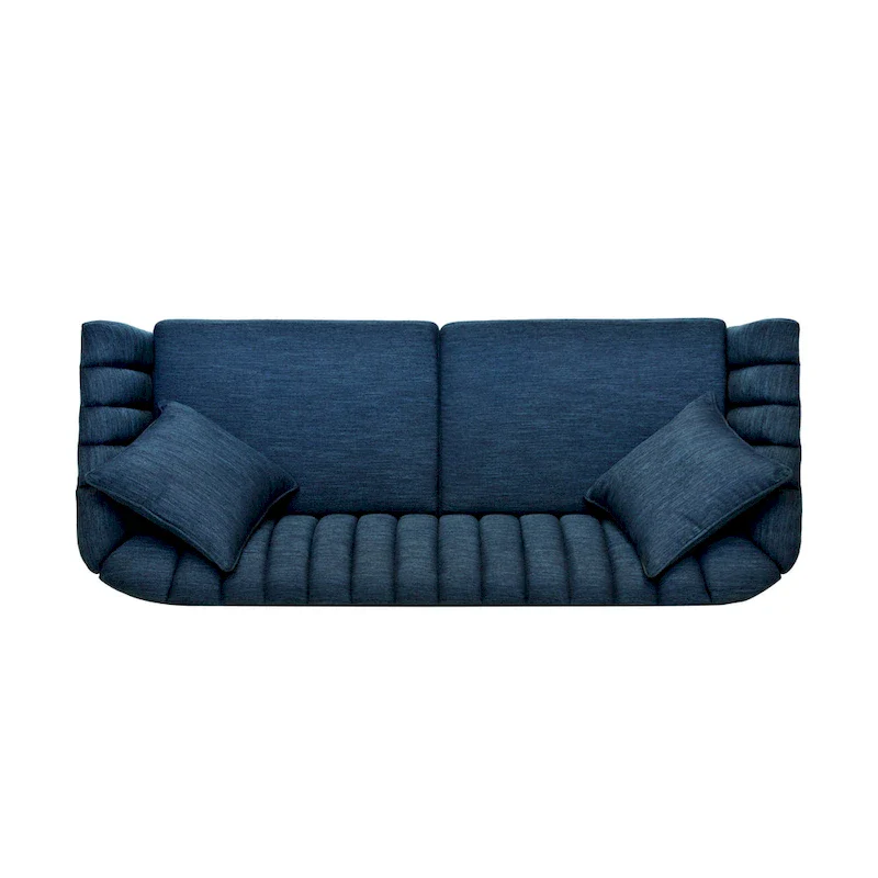 Channel-Tufted Sofa with Sloped Arms & Walnut Legs – Blush / Beige / Cloud Gray / Charcoal / Navy Blue, Mid-Century Modern, Seats 3