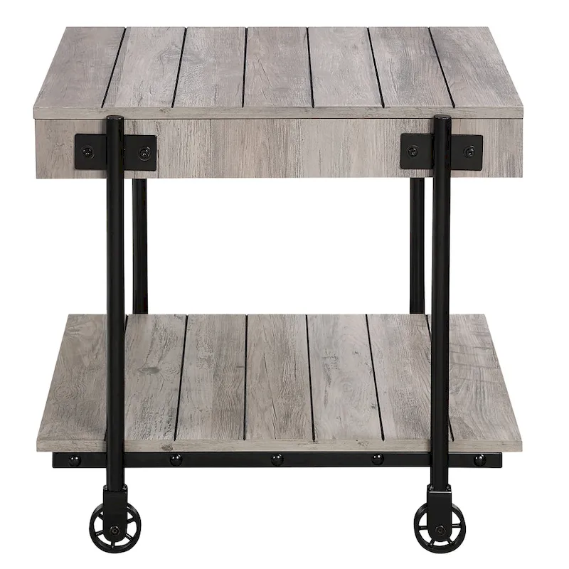 Black Farmhouse Steel 2-Piece Coffee Table Set with Wheels