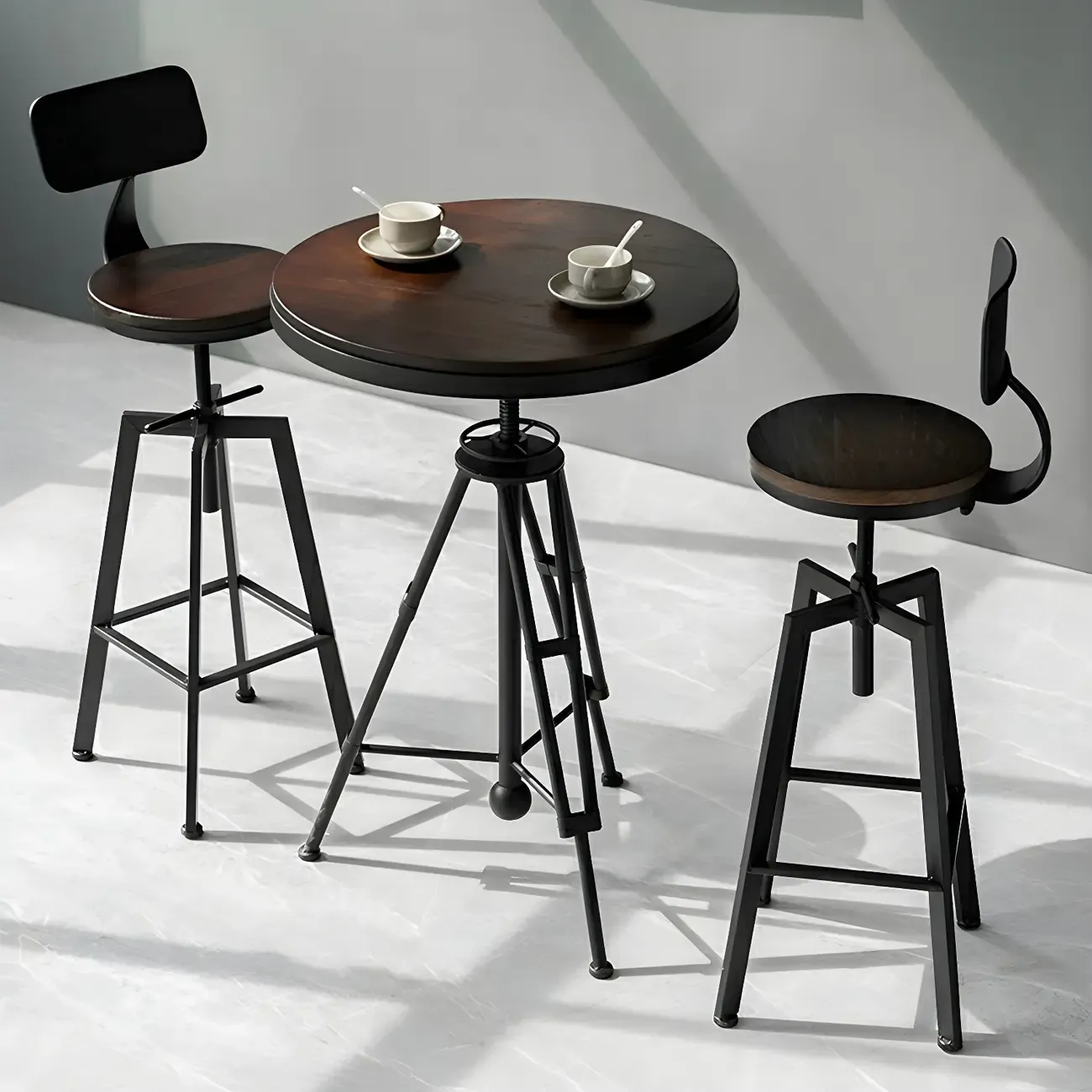 Industrial Brown Wooden Metal Adjustable Bar Tables