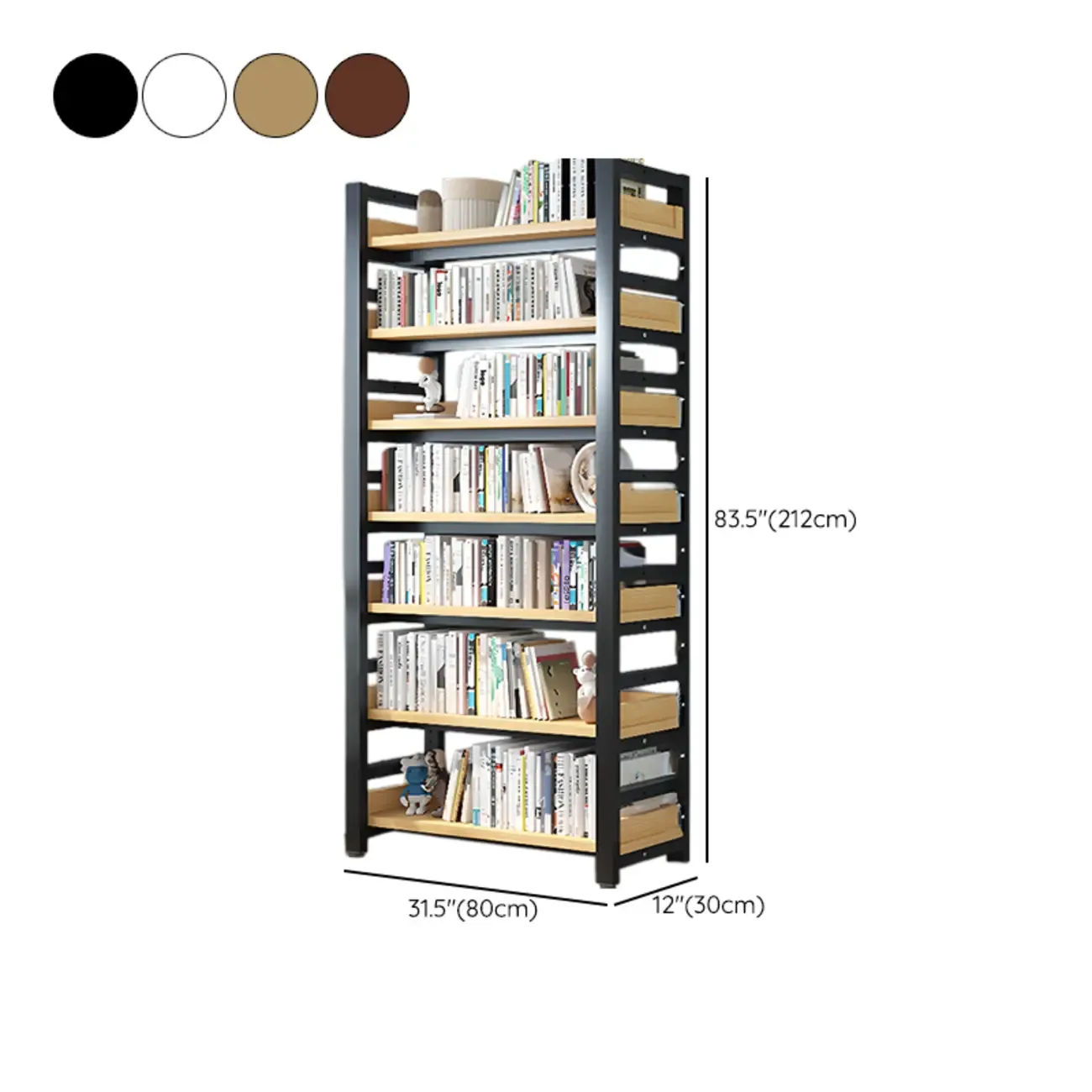 Freestanding Simple Multi-Layer Wood Bookshelf in Steel Frame
