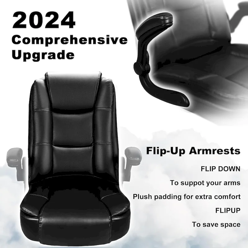 Big and Tall Ergonomic High Back Adjustable Height Leather Executive Chair with Padded Flip-up Arms