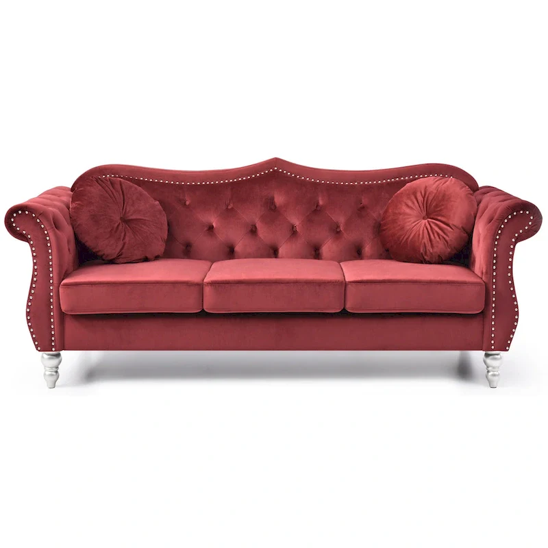 Black / Dark Gray / Burgundy / Navy / Ivory / Pink / Green Velvet Button Tufted Sofa – Glam Style, Seats 3