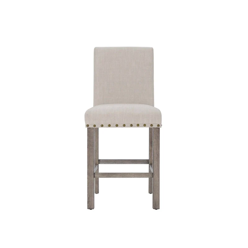 Farmhouse 5-Piece Square Bar Table with 4 Upholstered Counter Stools