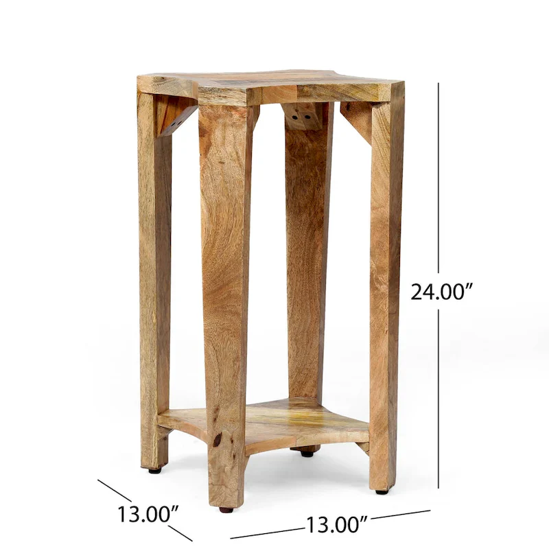13  Boho Wooden Side Table with Handcrafted Wood Structure and Concave Design