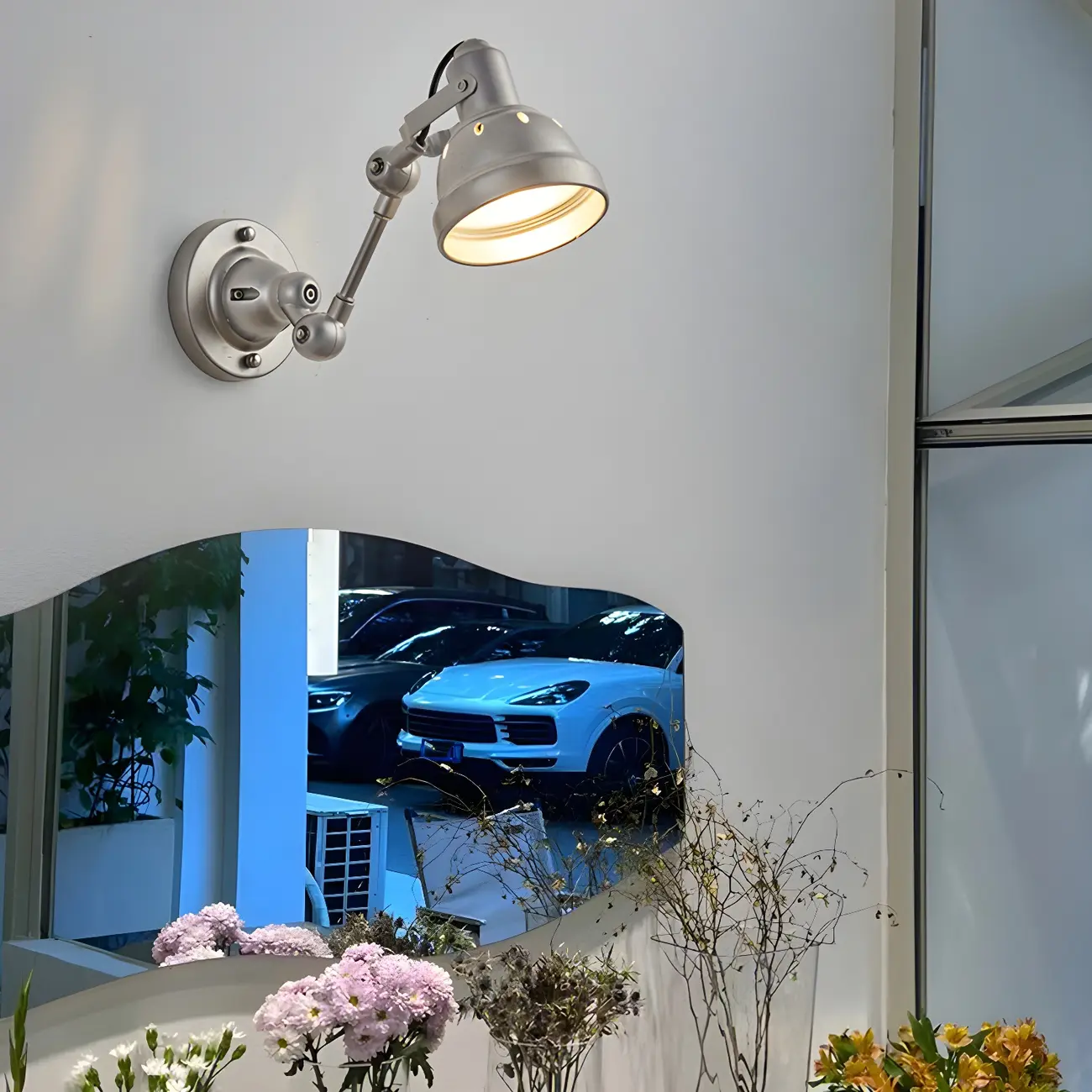 Industrial Metal Silver Adjustable Swing Arm Wall Light