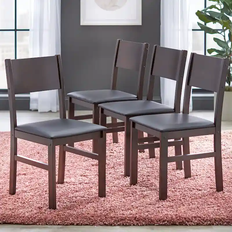 Solid Rubberwood Dining with Cushioned Chairs – White / Espresso, Microfiber / Faux Leather, Seats 4