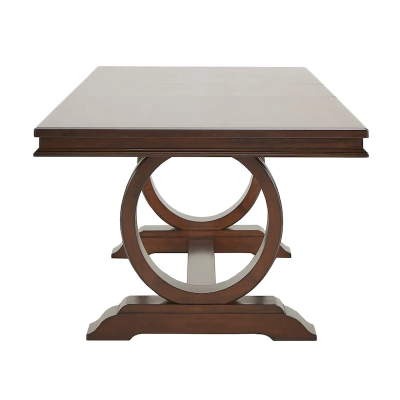 Dark Cherry Wood Extendable Rectangular Dining Table with Beige Wingback Chairs