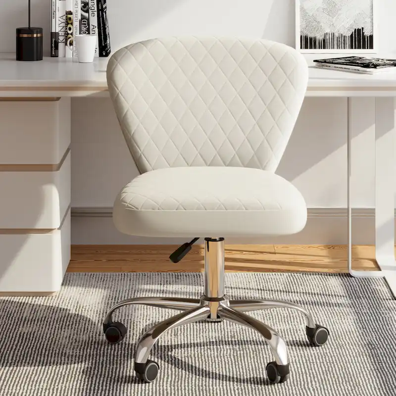 Blue/Grey/Pink/Beige Velvet Armless Swivel Office Chair, 1-Person