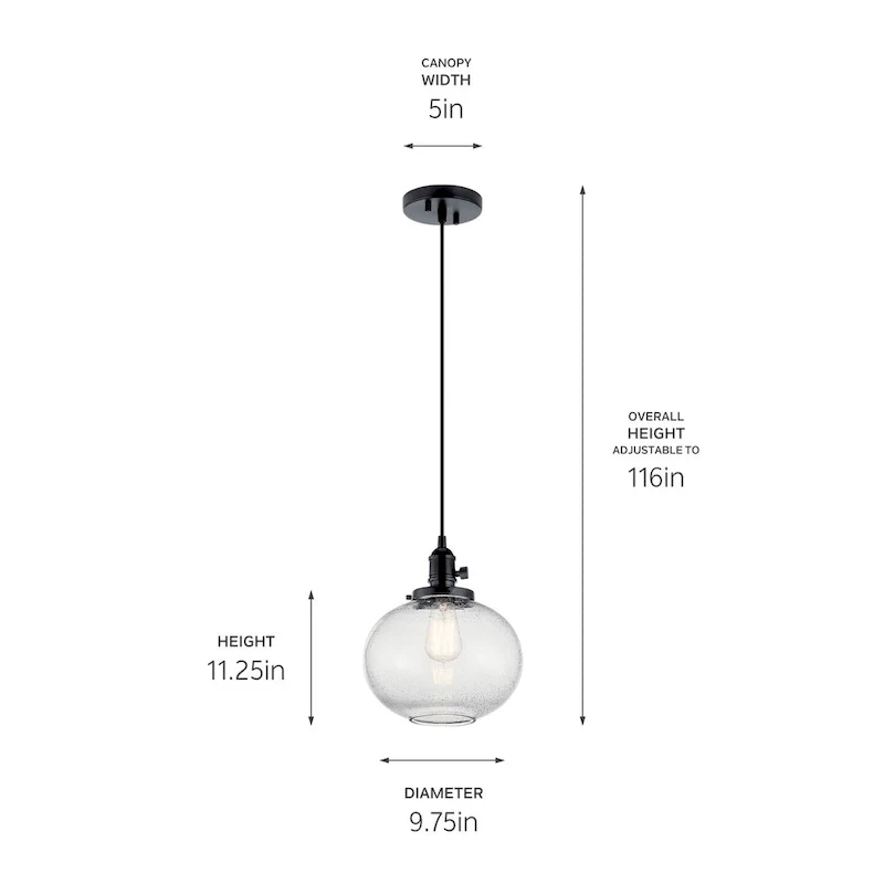 Kichler Lighting Avery 9.75 in. 1-Light Black Globe Mini Pendant Light