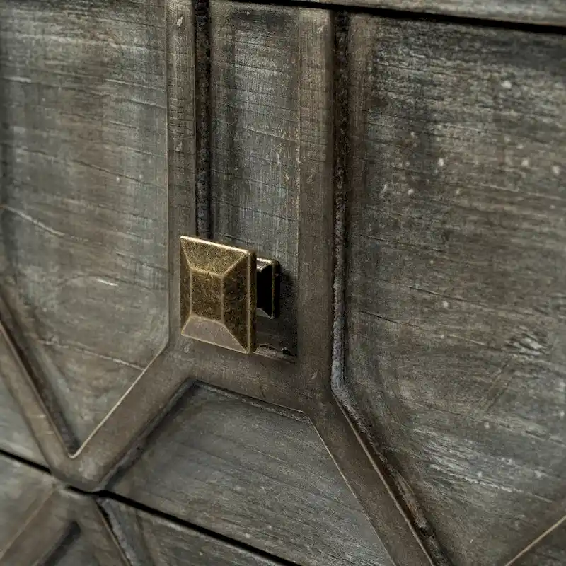 Genevieve I Gray Fir Veneer w/ Iron Frame & 3 Drawer Accent Cabinet - 39.0L x 15.7W x 30.9H