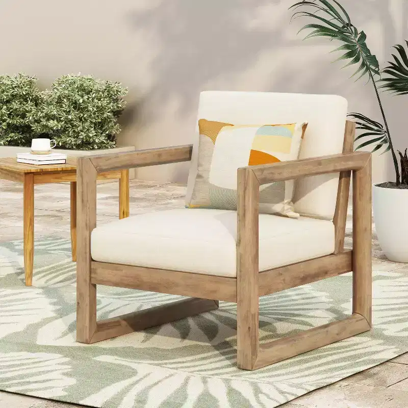 Christopher Knight Home Stefan Outdoor Acacia Wood Club Chair with Cushions