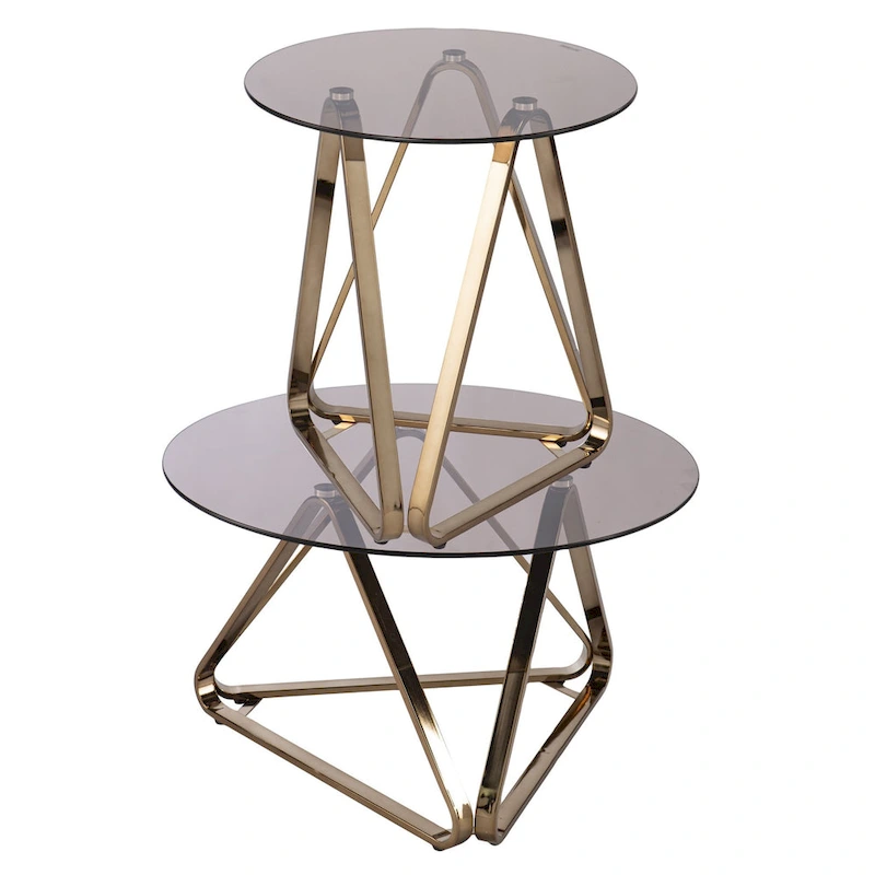 24 Champagne Glass And Iron Round End Table - 22x22x24.25