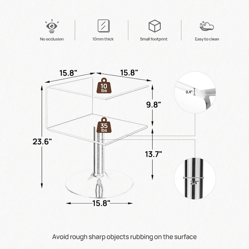 Modern Acrylic Clear Side Table C-shaped End Table - 23.6H x 15.8W x 15.8L