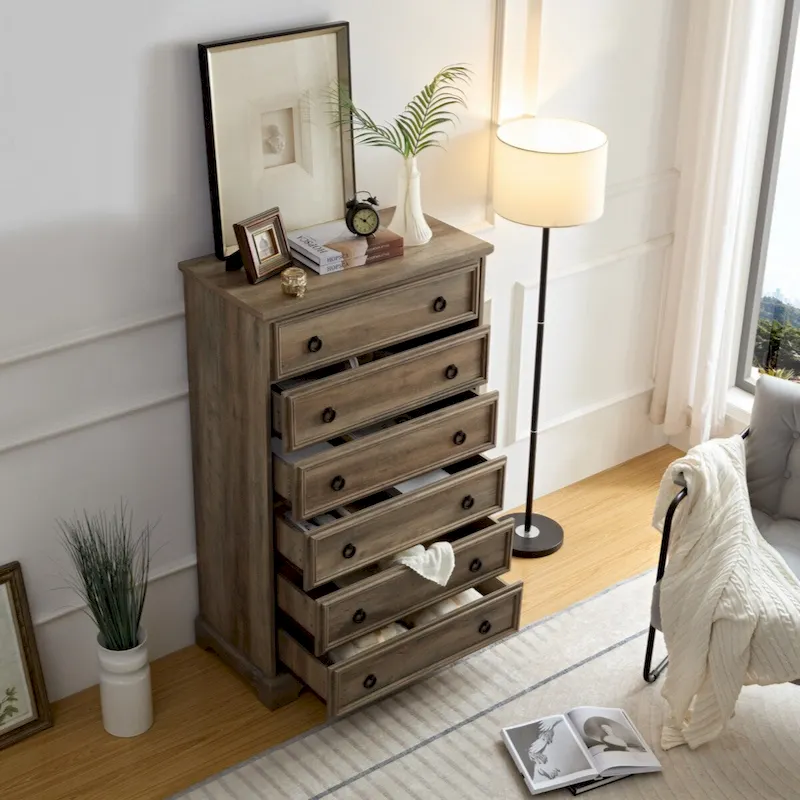 Grey Wash / White 6-Drawer Tall Dresser – Single User Bedroom Storage Chest