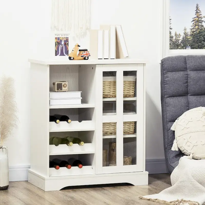 HOMCOM Modern Buffet Cabinet, Kitchen Sideboard with Wine Racks, Sliding Glass Door, Storage Shelves for Living Room