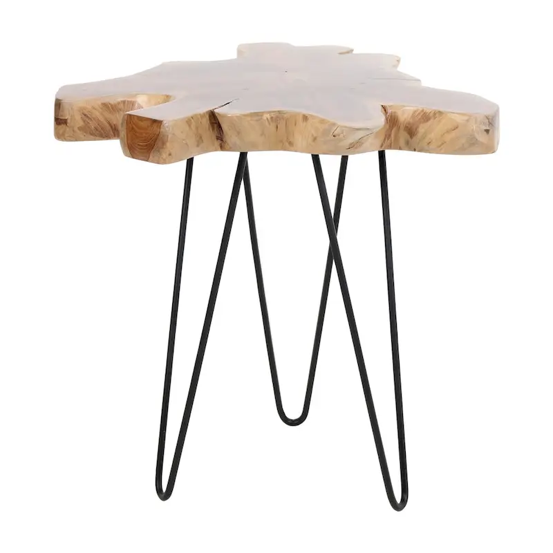 Natural Live-Edge Teak Wood Table With Iron Legs by East at Main