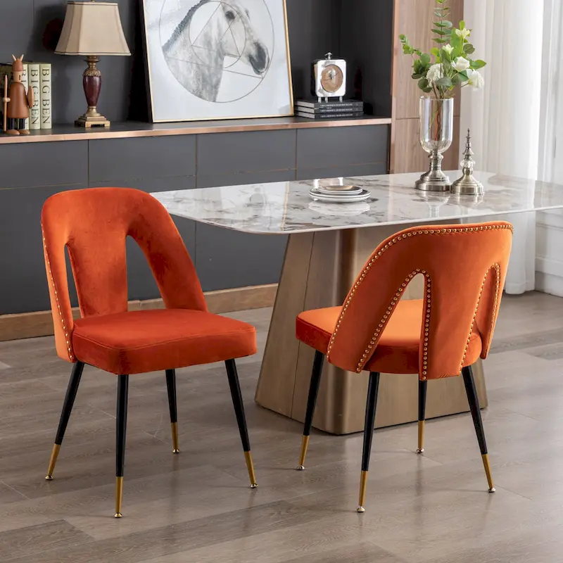 Modern Upholstered Dining Chairs with Nailheads and Metal Legs