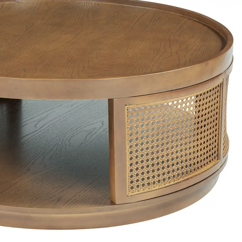 Round Cane Coffee Table with PE Rattan Side