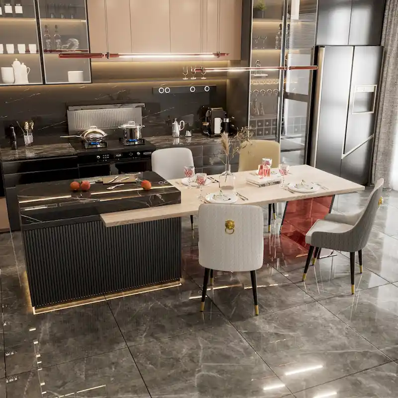 Modern PU Leather Set of 2 Dining Chairs with Metal Legs - 17x17x36