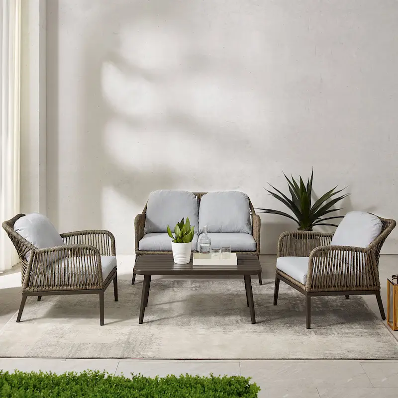 Haven 4-piece Outdoor Wicker Conversation Set - 85D x 143W x 29.75H
