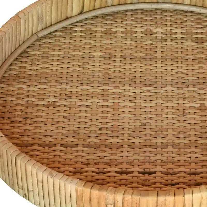 HomeRoots 12  Natural Round Bamboo Handmade Serving Tray