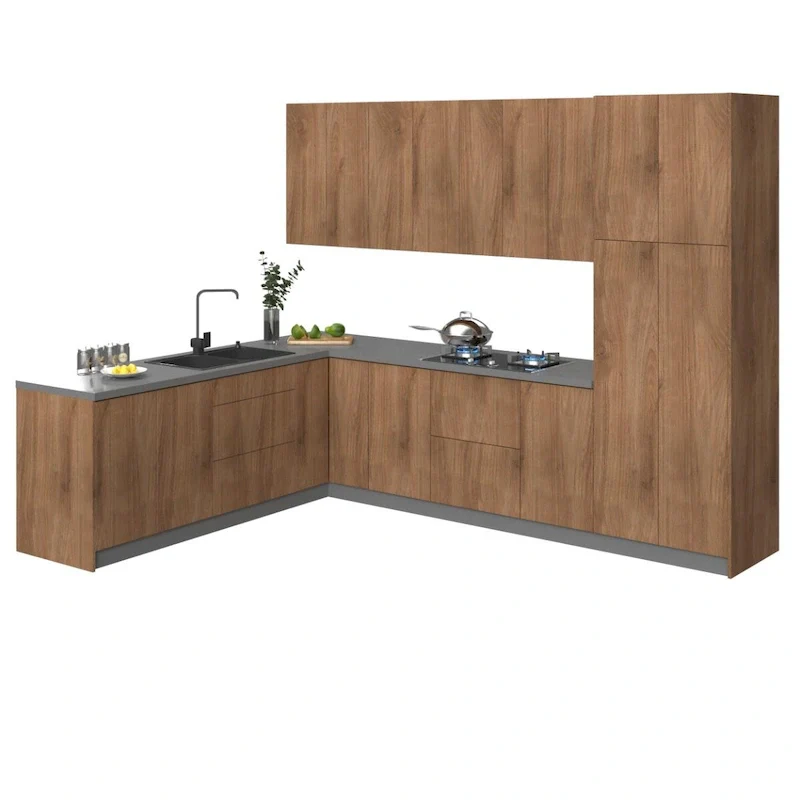 Modular Kitchen Cabinet Set, Tan & Black, 8×10 Ft – Single Kitchen