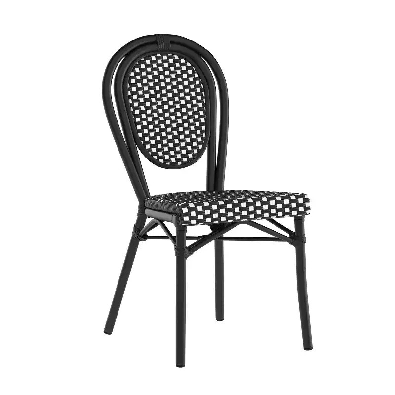 Flash Furniture Lourdes Indoor/Outdoor Commercial Thonet Bistro Stacking Chair, PE Rattan and Aluminum Frame