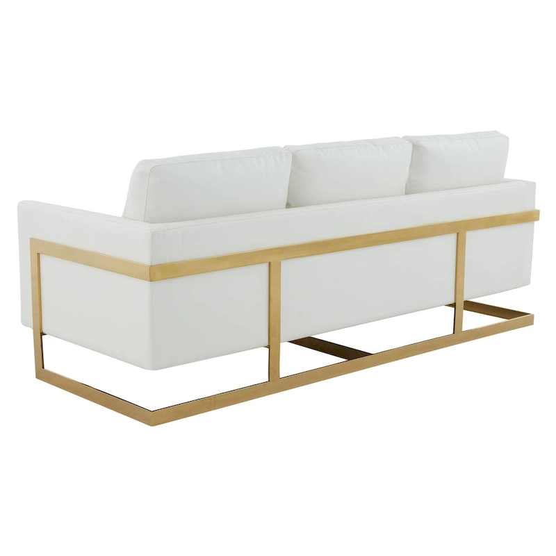 LeisureMod Lincoln Modern Upholstered Leather Sofa with Gold Frame - 83