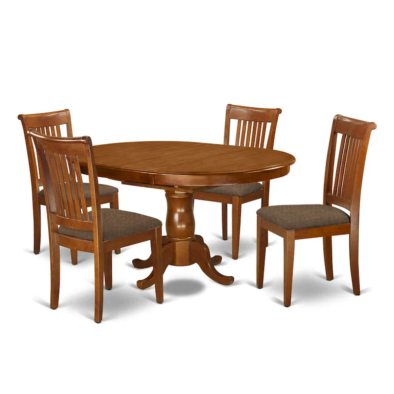 East West Furniture 5 Piece Dinette Set- an Oval Dining Table and 4 Solid Chairs, Saddle Brown(Seat Type Options)