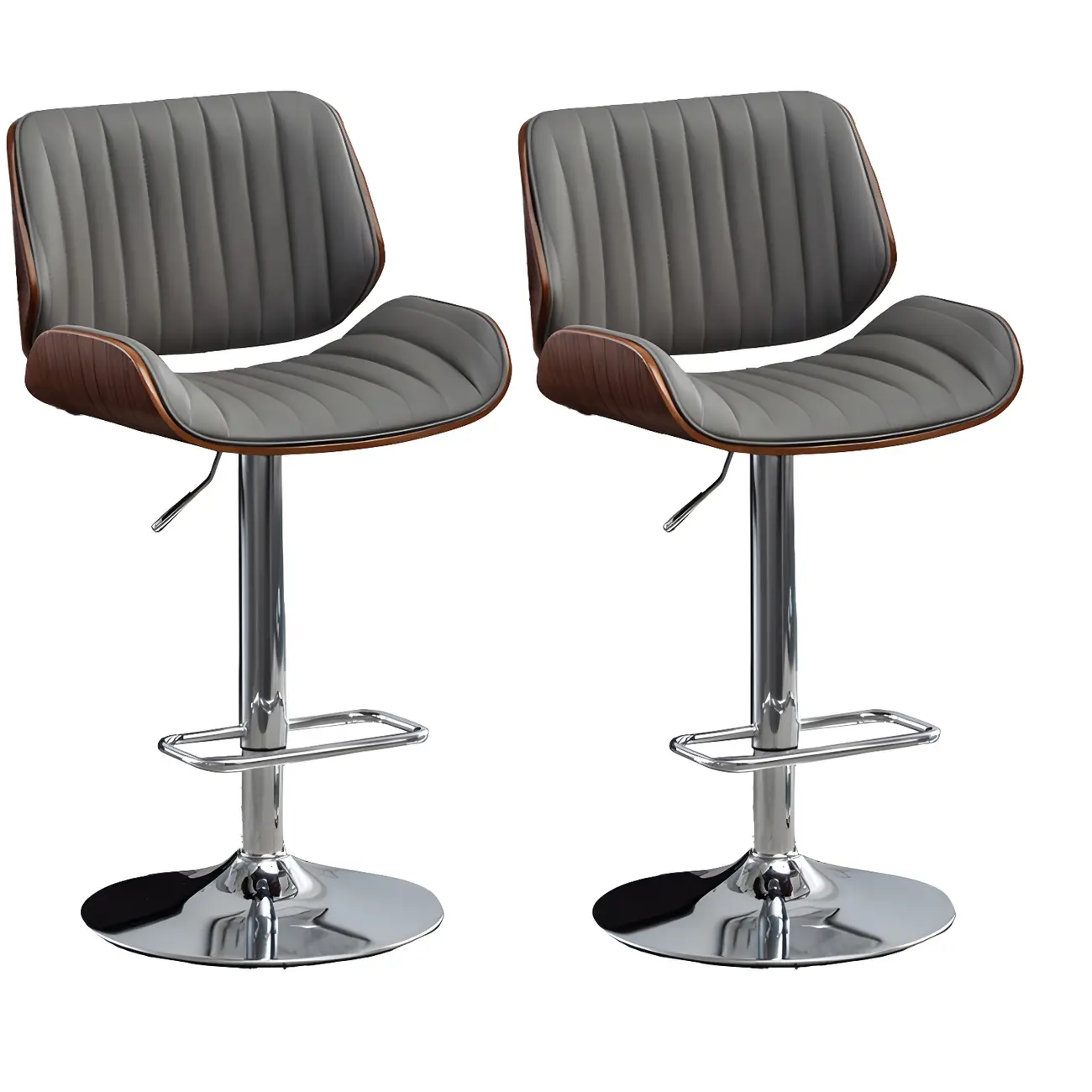 Elegant Wood Leather Red Swivel Adjustable Bar Stool