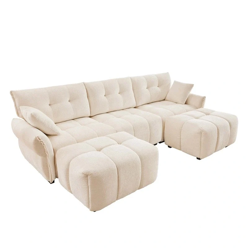 110.2 Chenille 3 Seater Upholstered Sofa, 2 Ottoman