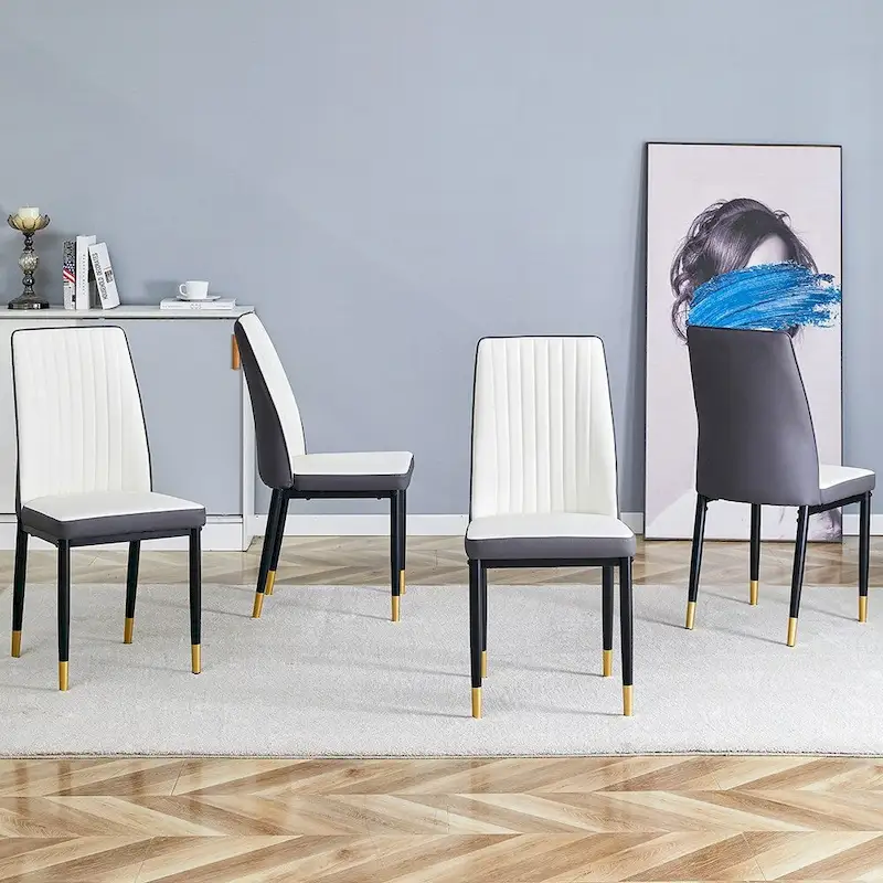Stylish High Back Dining Chair Set for Various Rooms, PU Material Enhanced