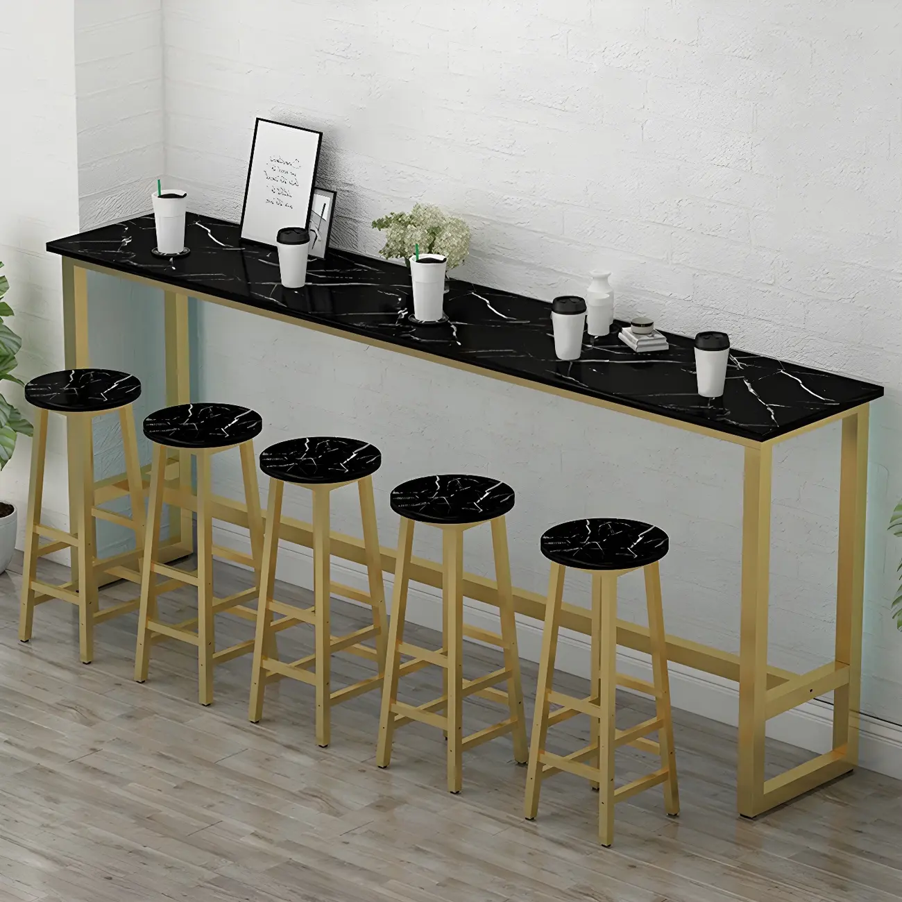 Rectangular Tall Wood Metal Base Bar Table Black