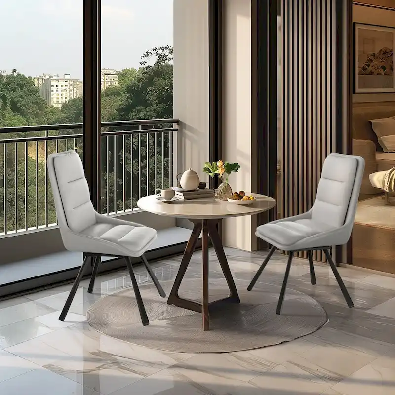 Set of 2 Upholstered Swivel Dining Chairs PU Leather with Metal Legs - 18.5x18.5x37 inch