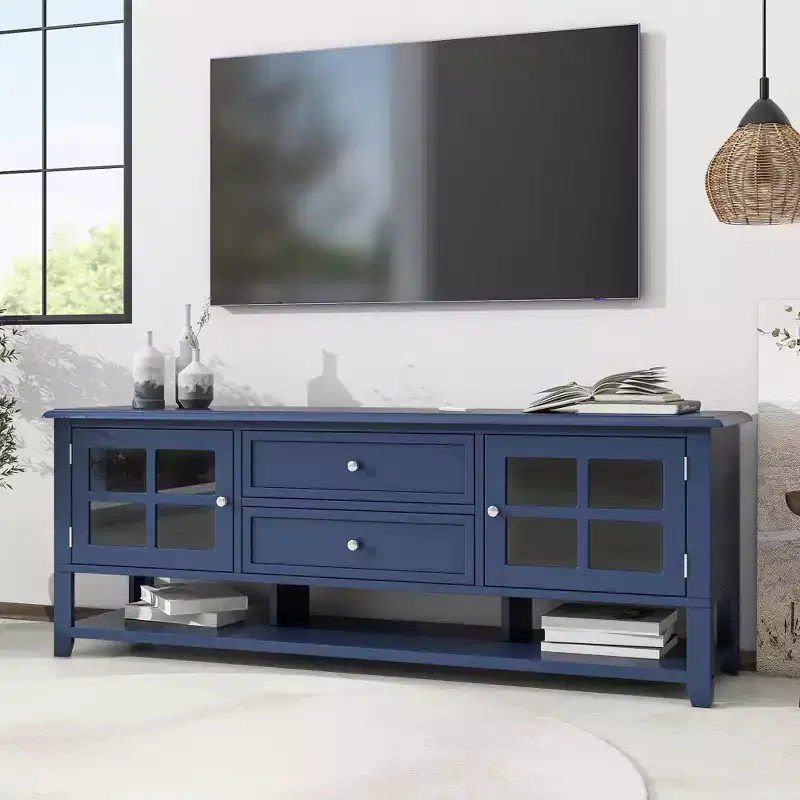 Modern TV Stand with Doors and Drawers for 60 inch TV, Wood Entertainment Center Table with Shelves for Living Room