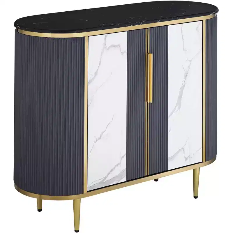 55 Downing Street Jodie Modern White Gray Oval Console Table 39 1/2 x 15 with Storage Marble Tabletop for Living Room Bedroom