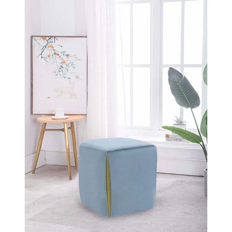 Adeco 14 Small Ottoman Footrest Stool- Velvet Seating Stool Ottoman