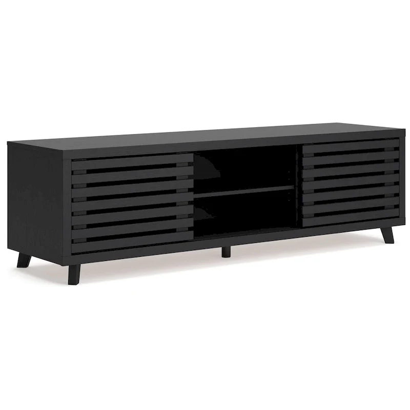 Black Wood Grain TV Media Console, 4 Shelves, 72