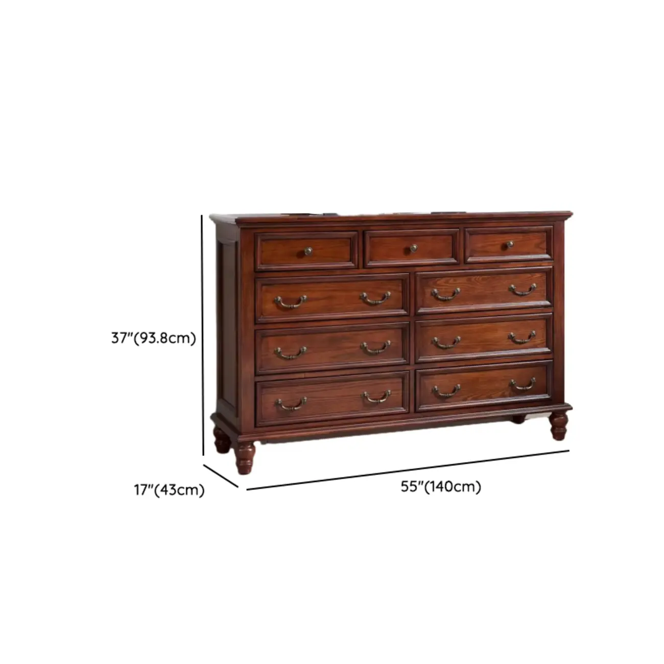 Traditional Brown Bronze Handle Wood 7-Drawer Dresser