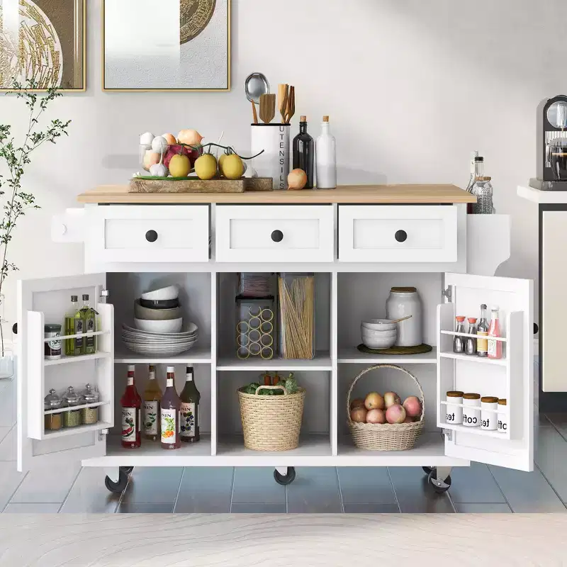 Whisen Modern Kitchen Island with Spice Rack and Towel Holder