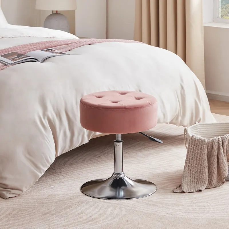 Adjustable Height Round Ottoman Swivel Vanity Stool