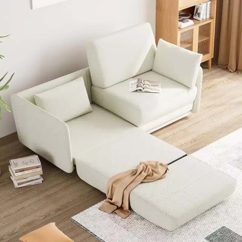 Acekool Pull-Out Sofa Bed, 66 Convertible Queen Sleeper Sofa with Thick Cushion for Living Room, Bedroom, Apartment, Beige