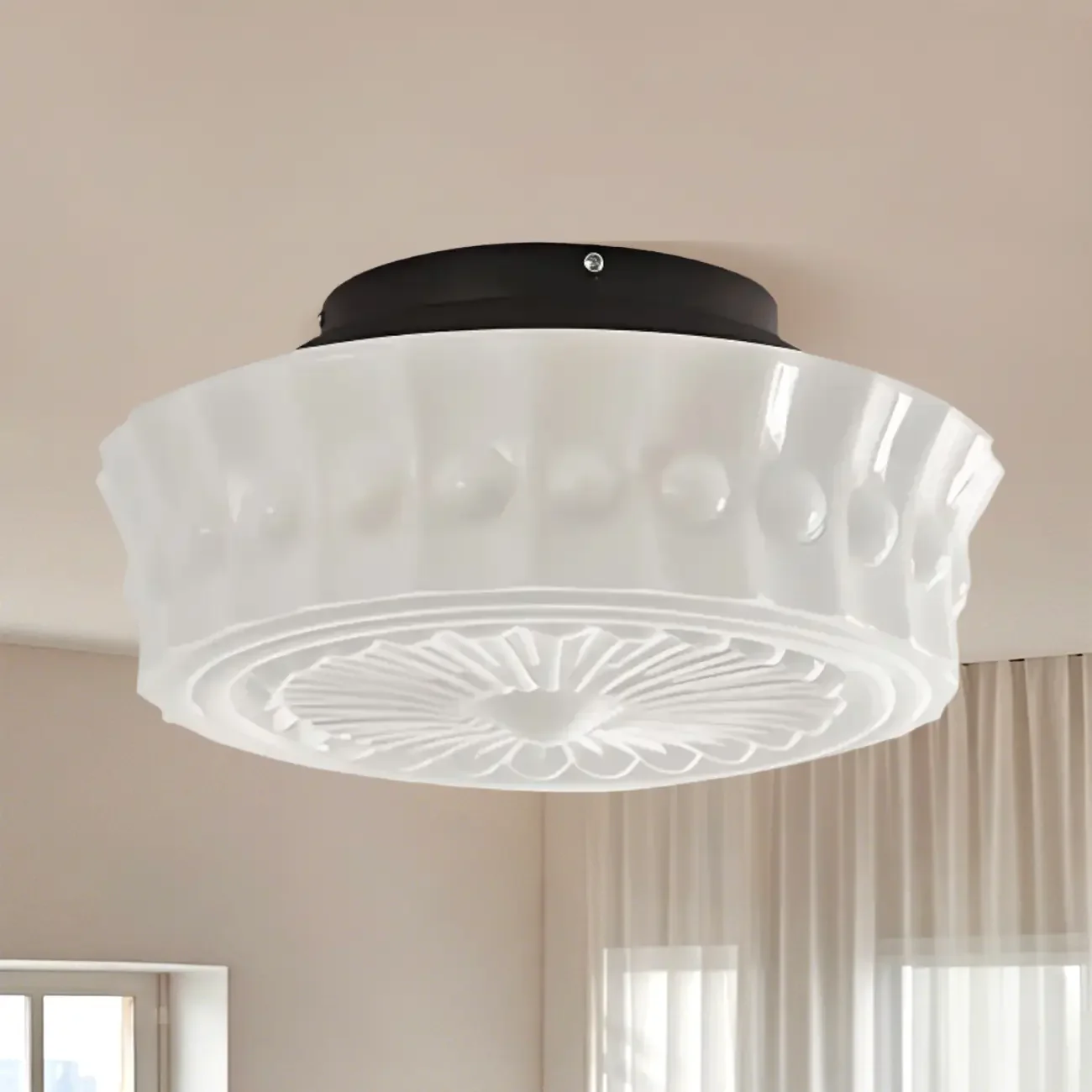 Mini Drum-Shaped Ivory Ceiling Light Fixture for Living Room
